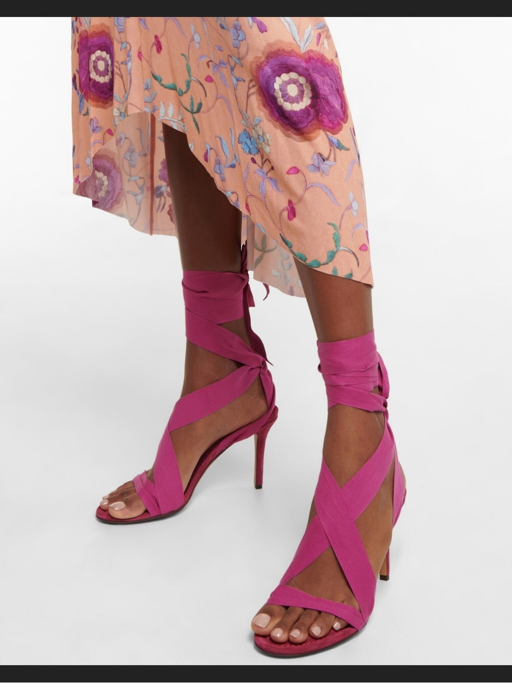 Isabel Marant Arieli Fuchsia Grosgrain Ankel-Wrap High Heel Suede Sandal size 39 - Picture 2 of 7
